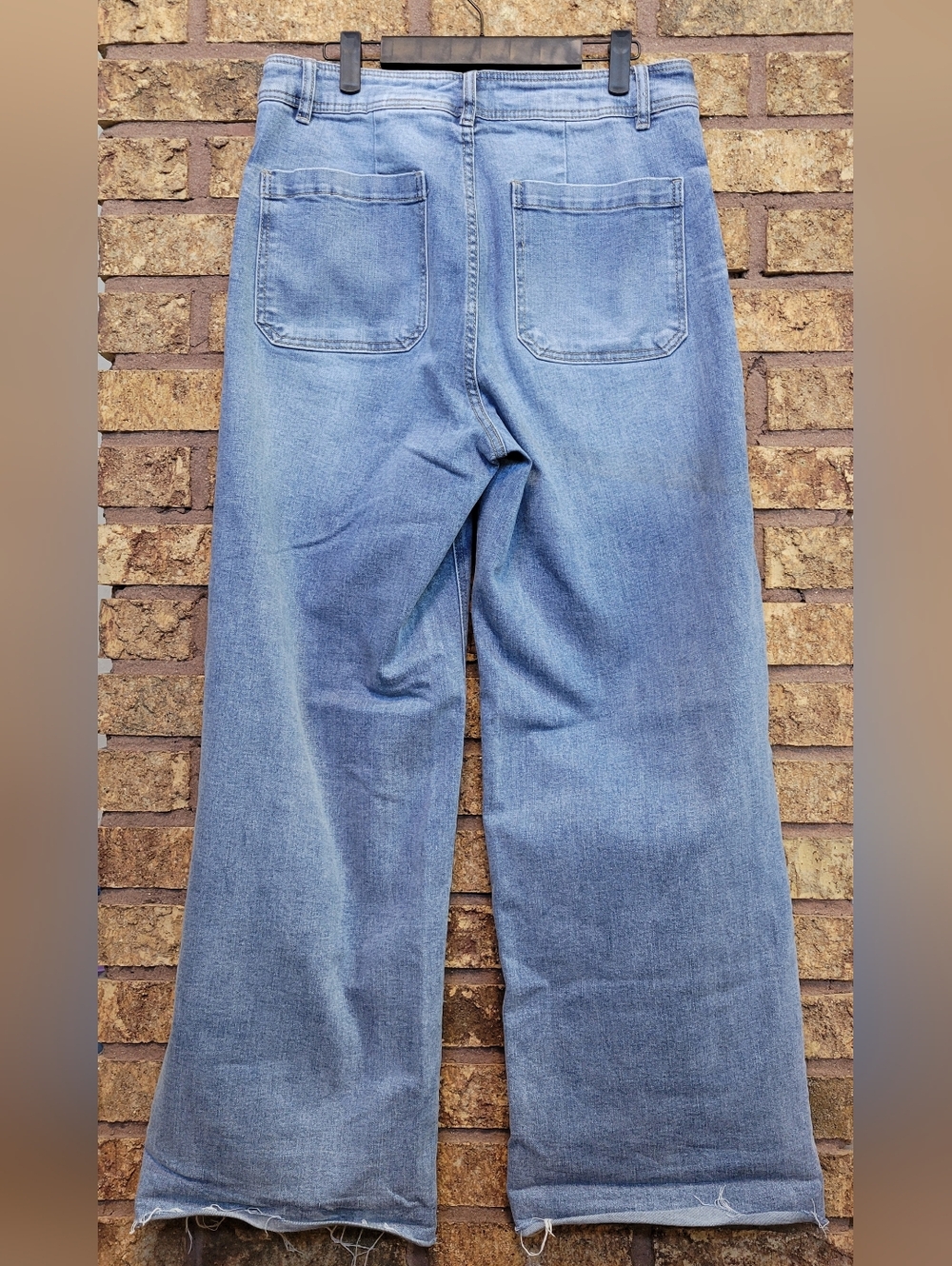 Oat New York High Waist Wide Leg Raw Hem Light Blue Denim Jeans Size 30 - Picture 5 of 9